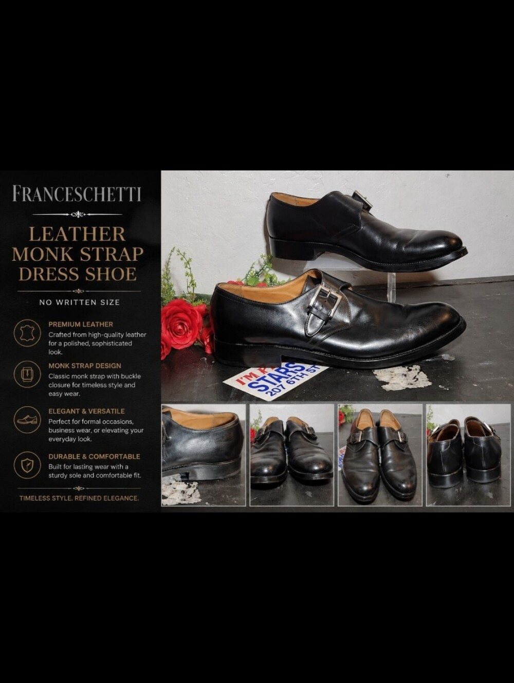 FRANCESCHETTI Leather Monk Strap Dress Shoe NO Written Size
